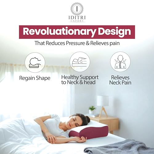 Image of Rebound Memory Foam Pillow for Neck Support, 48x30x9 cm Ergonomic Cervical Contour, Breathable Skin Friendly Fabric, Orthopedic Bedding for Stiff Shoulders and Snoring Comfort Aid,Maroon