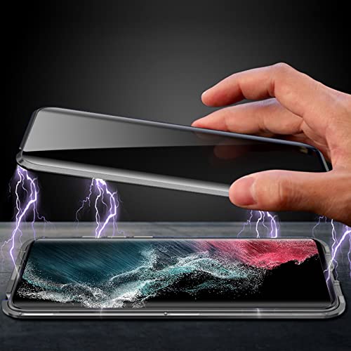 ZJRUI Galaxy S22 Ultra Privacy Magnetic Case, Double Sided Confidential Case Magnet Adsorption Metal Frame Tempered Glass Privacy Screen, Anti-Peep Protective Case for Samsung Galaxy S22 Ultra Silver - Image 4