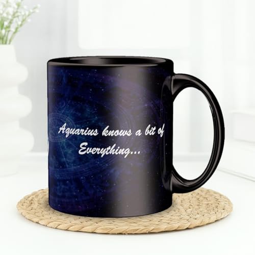 Image of Aquarius Zodiac Coffee Mug - Black Ceramic Astrology Horoscope Tea Cup with Inspirational Quotes - Birthday Gift for Aquarius Sign Friends, Family & Astrology Lovers