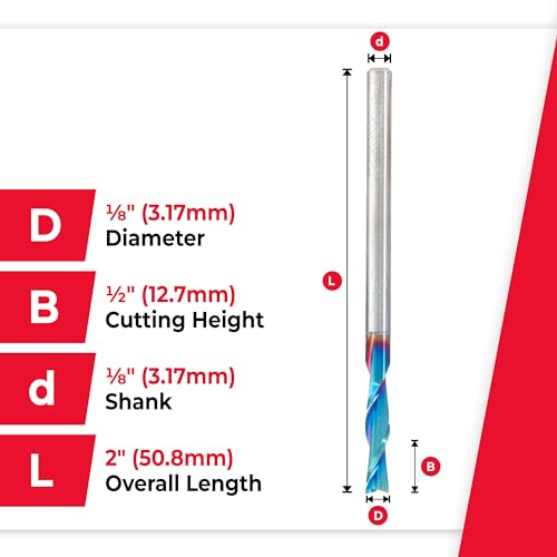 Image of Amana Tool Solid Carbide Spektra Extreme Tool Life Spiral Plunge Router Bit Down-Cut, 46227-K, 1 /8 Dia x 1 /2 CH x 1 /8 Shank 2 Inch L