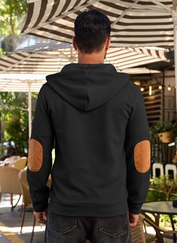 Mens Fashion Pullover Hoodies Long Sleeve Thermal Drawstring Button Texture Hooded Sweatshirt2