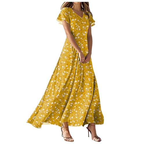 Robe été femme longue bohème jean fluide manches courtes légère