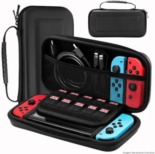 Case Capa Protetora Compatível com Nintendo Switch OLED, Estojo EVA Rígido com Alça, Compartimentos para Cartões de Jogo, Acessórios e Forro Interno Macio Antirrisco