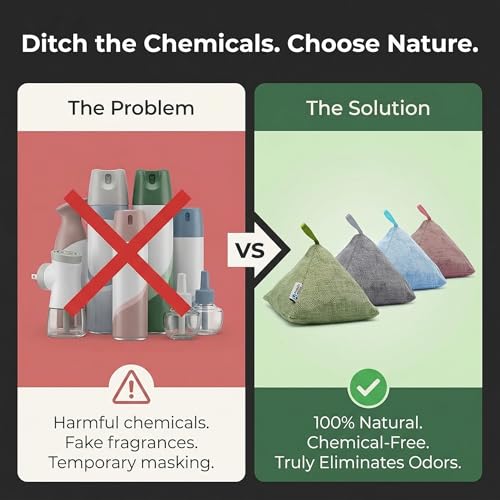 Image of 4 pack Naturally Activated Bamboo Charcoal Air Purifying Bags | Natural Home Deodorizer Bag | Charcoal Bag Odor Absorber For Pets | Odor Eliminator & Moisture Absorber Air Freshener Bag (200g Pyramid)