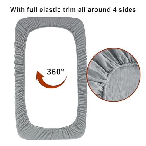 Image of NTBAY 2 Pack Muslin Cotton Crib Sheets, Soft and Breathable Double Layer 28x52 Baby Crib Sheets for Standard Crib and Toddler Mattresses, Boys, Girls, Unisex, Grey, 28x52 Inches