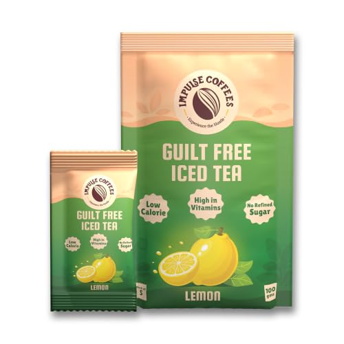 Image of Impulse Coffees Guilt Free Iced Tea Lemon | Iced Tea Powder Drink Mix | Zero Refined Sugar, Low Calorie, Lemon Flavour | 20g x 5 Sachets (100g)