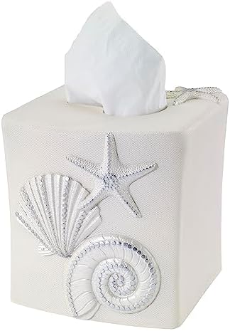 Avanti Linens - Tissue Box Cover, Sea Inspired Home Accessories, Guest Bathroom Essentials (Sequin Shells Collection)