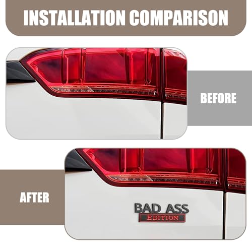 Image of Pack-1 Car 3.93 inch x 1.34 inch Fender Badge Sticker, Bad Ass Edition Alloy Anti-Rust Personalized Decoration, 3D Stereoscopic Tailgate Front Grille Hood Decal, Universal for Cars (Black & Red)