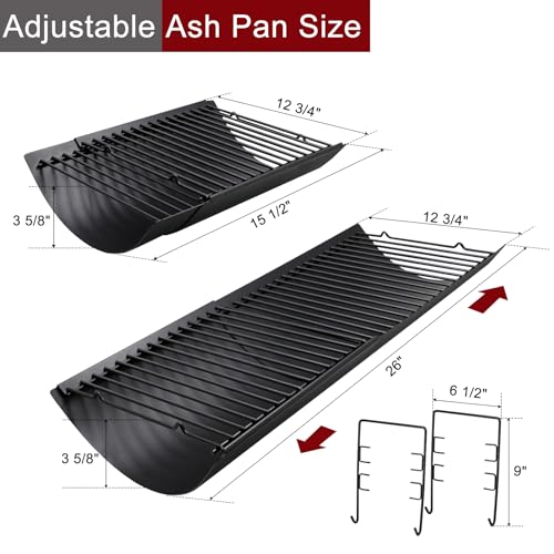 Hiorucet 15.5" - 26" Adjustable Ash Pan Drip Pan for Chargriller 5050 5650 2121 5072 3001 2828 2823 2123 1224 2929 2727 E1224 1224 5252 1324 Charcoal Grills, with 2pcs Grate Hangers Replacement Parts