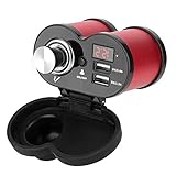 lyrlody Motorrad-Dual-USB-Ladegerät, Aluminiumlegierung mit Voltmeter und Integriertem Feuerzeug, 3 A Strom für Telefone und GPS, Perfekt für Motorräder (Rot)