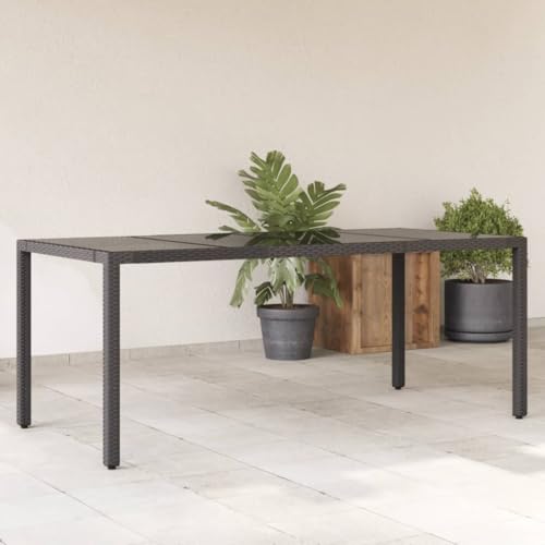 Vetnasa Mesa de jardín Superficie de Vidrio ratán PE Negro 190x90x75 cm Mobiliario, Muebles de jardín, Mesas de jardín Negro 27,8 KG