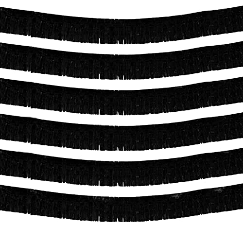 Image of 6 Pack 10 Feet Foil Fringe Garland Metallic Tinsel Streamers Banner Wall Hanging Curtain Backdrop Banner for Parade Floats, Thanksgiving, Christmas, Birthday, Halloween Party Decorations(Black)