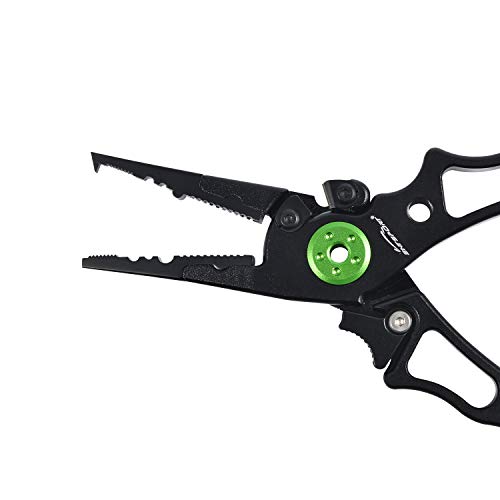 Entsport Saltwater Fishing Pliers with Aluminum Handles and Stainless Steel Jaws Multi Function Fishing Pliers with Sheath Lanyard Braided Fishing Line Cutters Fish Hook Removal Tool Black