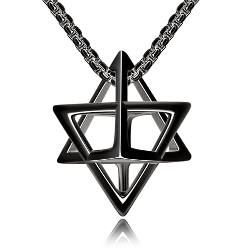 Black Star of David Necklace for Men Sterling Silver 3D Merkaba Cube Necklace Sacred Geometry Jewelry Gift for Men