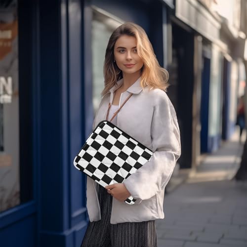 Funda para laptop 15-16 pulgadas con diseño cuadriculado blanco y negro miniatura 7
