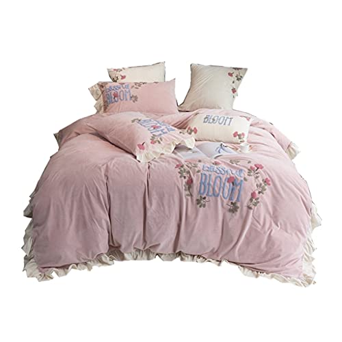 Velvet de viento pastoral fresco Otoño e invierno Conjunto de cuatro piezas de cuatro piezas de plantas simples y flores Cubierta de edredón de cama espeso (color: 6 piezas Tamaño del traje: 1.5m)