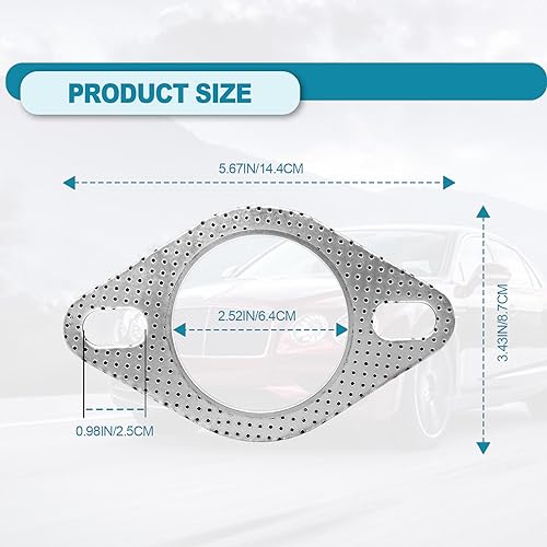 Image of 2 PCS Car Exhaust Gasket, Standard Exhaust Manifold Gasket, Ultra Seal 2-Bolt 2.5 Inch Exhaust Flange Gasket High Temperature, Car Accessories Made of High Temp Gasket Material OEM#120-06310-0002