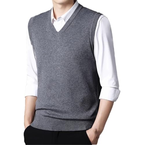 Men's Solid Color Sweater Vest Casual Knitted Sleeveless V-Neck Pullover Waistcoat Outwear