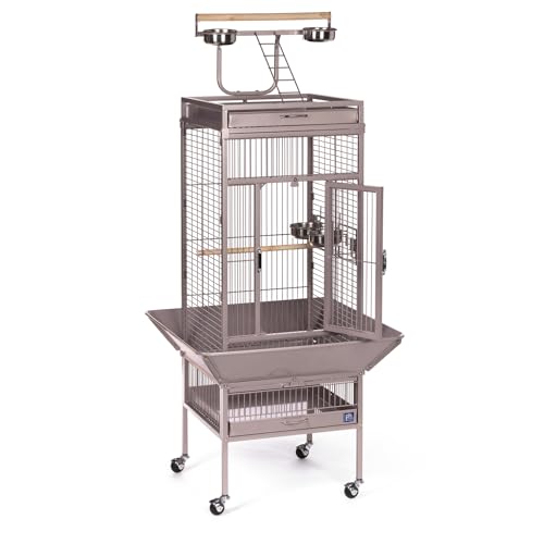 Image of Prevue Pet Playtop Bird Cage - Medium Steel Bird Cage with Integrated Playtop, Rolling Stand, Seed Guards, and Perches, Ideal for Conures and Cockatiels - Blush Finish