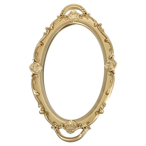 VALICLUD Vintage Espejo Bandeja Oval Retro Dorado Espejo Espejo Bandeja Cómoda Organizador Bandeja Joyería Trinket Bandeja Joyería Tenedor Pulsera Placa para Anillos de Joyería
