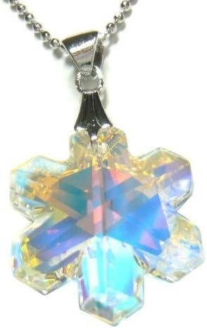 Amazon 雪の結晶 スワロフスキークリスタル オーロラ加工 オーストラリア製 ペンダント 高級ケース ブラック付き Saupe38 ネックレス 通販