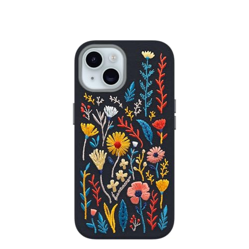 Image of OtterBox iPhone 15 Symmetry Series Cactus Leather Embroidery for MagSafe - Enchanted Garden Blue