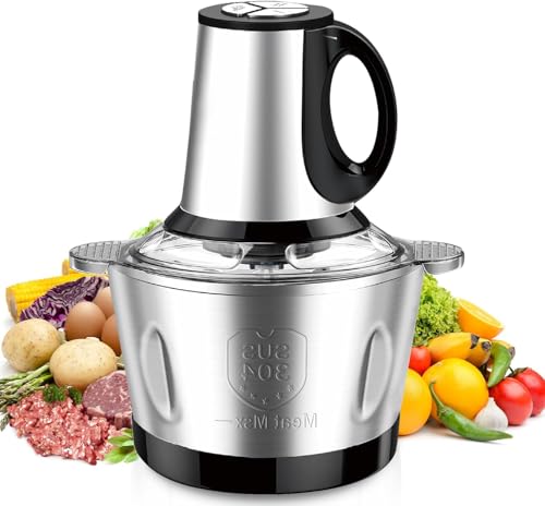 Nestling Picadora eléctrica de 600W, con 4 cuchillas afiladas y tazón de acero inoxidable de 2L, picadora de cocina para carne, verduras,cebolla y frutas
