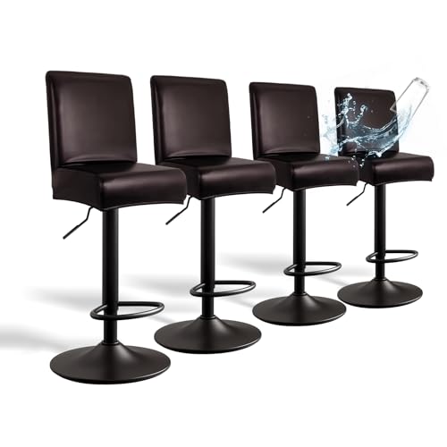 Image of PU Leather Bar Stool Covers with Backs, 4 Pack Stretch Waterproof Bar Stool Chair Covers Washable & Comfortable Barstool Covers Slipcovers with Back for Pub /Counter /Dining Room Decoration (Brown)