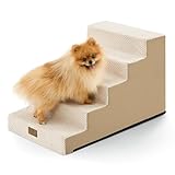 COZY KISS Slope Dog Stairs for Small Dogs 17.7" H, Pet Steps for Bed, Couch with Certified Foam, Non-Slip Dog Ramp Ladder for Puppy Older Cats, 5 Step, Beige