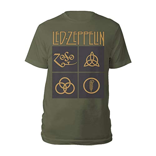 Tee Shack LED Zeppelin Gold Symbols & Black Squares Officiel T-Shirt Hommes Unisexe - Les Beatles, Paul McCartney, John Lennon, RIngo Starr, George Harrison Tee Shack LED Zeppelin Gold Symbols & Black Squares Officiel T-Shirt Hommes Unisexe