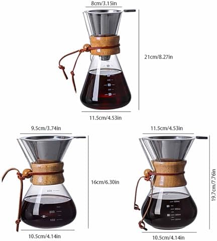 GS Pour Over Coffee Maker - 600ML Glass Carafe with Stainless Steel Filter, Reusable Drip Coffee Maker for Home, Office & Camping - Portable 13.5 OZ Coffee Brewer