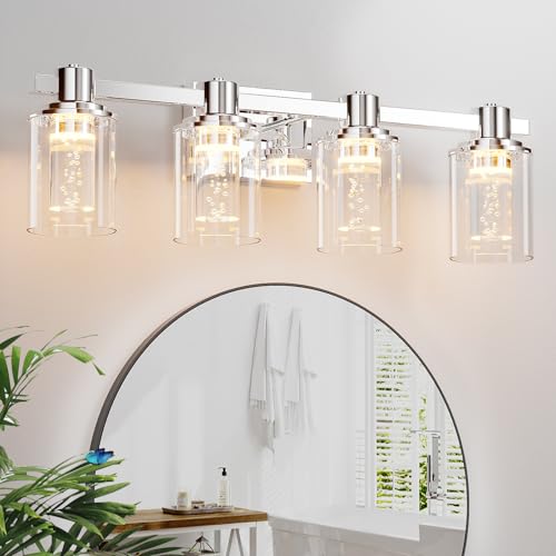 Quntis 4-Light Chrome Bathroom Vanity Light with 5 Color Modes,