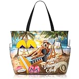 TREKTOTS Funny Dog Beach Bag - Cool Golden Retriever with Sunglasses Chilling on Chair, Large Water-Resistant Tote for Dog Lovers, Pool Party, Vacation & Grocery