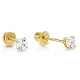 14k Yellow Gold Cubic Zirconia Stud Earrings with Screw Backs (3mm)