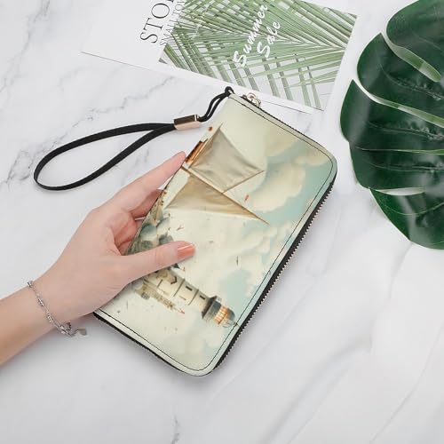 Nautical Lighthouse Leather Wallet Fashion Bifold Purse Long Pouch with Wrist Strap for Men Women4