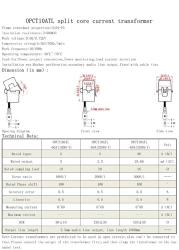 Transformateur de courant à noyau divisé 5A 1V avec sortie jack pratique