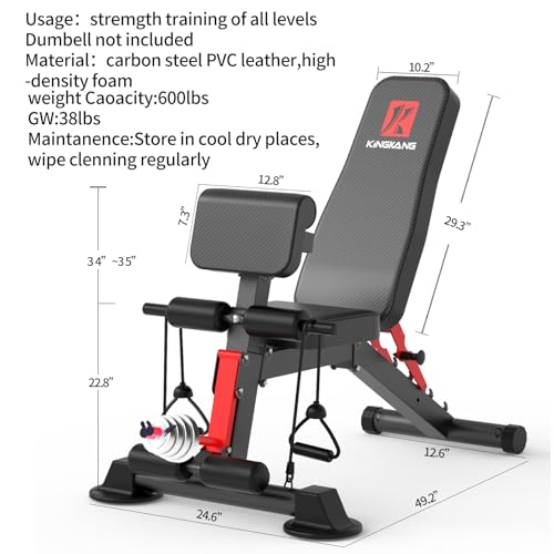 Adjustable Weight Bench,Utility Workout Bench Foldable Incline Decline Benches for Home Gym Full Body Workout,Load 600LBS - Thumbnail 6