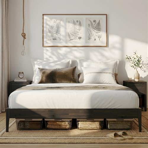 Howizz Camila Luxury King Size Bed Frame - Heavy Duty Acacia Wood Bed, Wooden Slats, No Box Spring Needed, Modern Design, Easy Assembly, King Size, Mocha Color