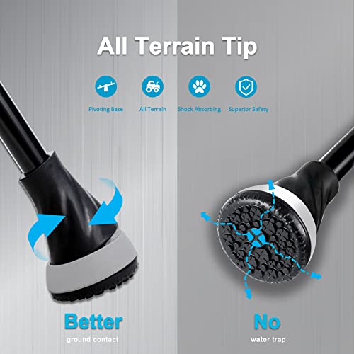 Bengala para todos os terrenos, preto bengala dobrável para idosos e adultos, ponta pivô e auxílio d