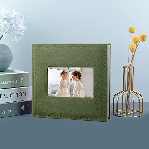 Golden State Art, Photo Album Hold 200 4X6 Horizontal Pictures With Memo For Christmas, Vacation, Memories , Weddings, Holidays( 2 Per Page, Large Front Photo Display ,Suede Cover - Green ) #TOP1