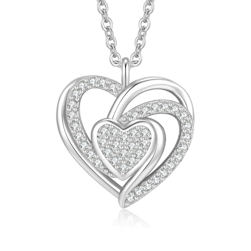 Collier Cœur en Argent avec pendentif double cœur et zircon cubique pour femme élégante
