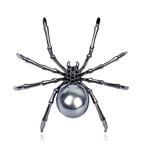 Parts Express Victorian Style Mother of Pearl Body and Micro Pave Spider Brooches Pins Silver Tone Goth Accessories Pins for Backpacks Aesthetic Brooch (black)