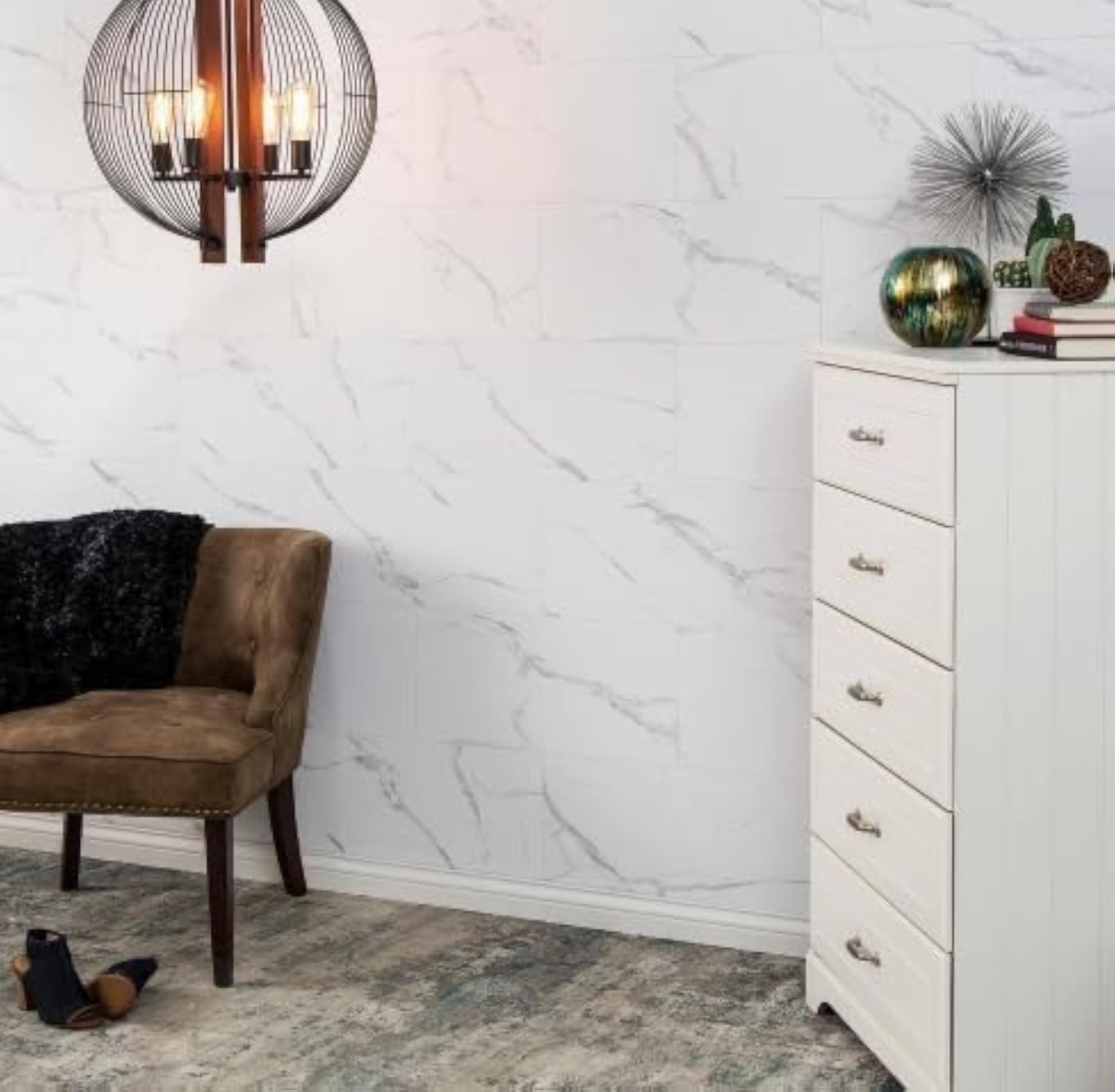 Marble Wall Tiles Sticker, Waterproof Peel and Stick PVC Backsplash