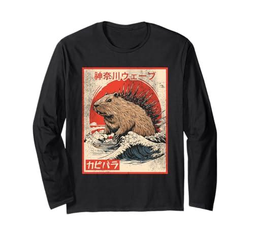 Capyzilla | Kanagwa Wave Japan | cool Rodent Capybara Long Sleeve T-Shirt