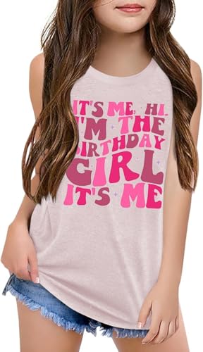 Image of Qbily Tank Tops for Girls Kids Summer Casual Cute Sleeveless Crewneck Graphic T Shirt 5-14 Years