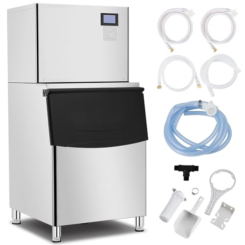Commercial Ice Maker Machine, 550LBS/24H Large Industrial Ice Maker with 300LBS Ice Capacity, Stainless Steel Freestanding Ice Machine with Ice Scoop,