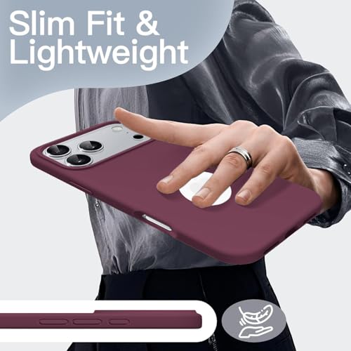 Image of Elzzi Microfiber Cover Compatible for iPhone 17 Pro Case Liquid Silicone Cases Protective Covers Shockproof Back Cover with High Raised Camera Lips (Wine red)