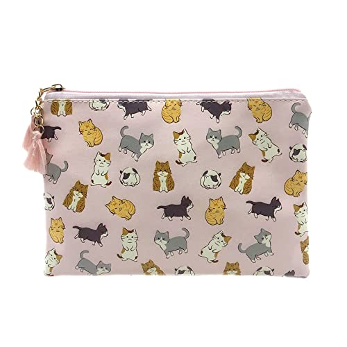 XDMXY Cute Small Cosmetic Bag Mini Makeup Bag for Women and Girls,PU Leather Small Travel Toiletry Bag Accessories Organizer with Zipper Tassel (Cute Cats)