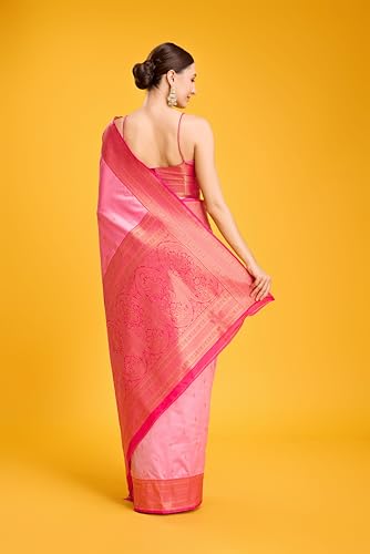 Image of Monjolika Fashion Women's Pure Kanjivaram Style Banarasi Soft Silk Saree With Blouse Piece For Wedding
