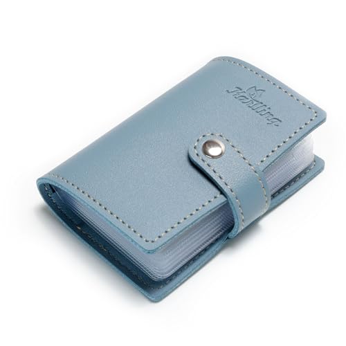 Image of Karlling credit card holder wallet for women /man soft leather business card holder card case organizer bag with 20 card sleeves inside(Blue)